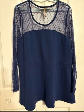 Penningtons Navy Blue Mesh Yoke Long Sleeve Blouse